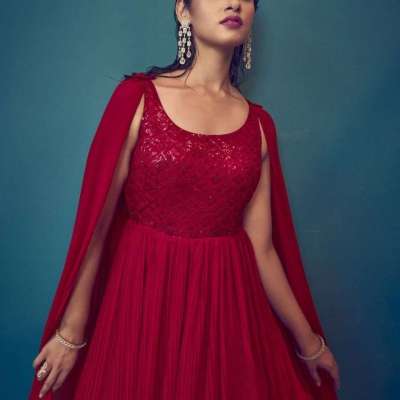 Mesmerizing Red Sequins Georgette Ready-Made Bridesmaid Gown Profile Picture
