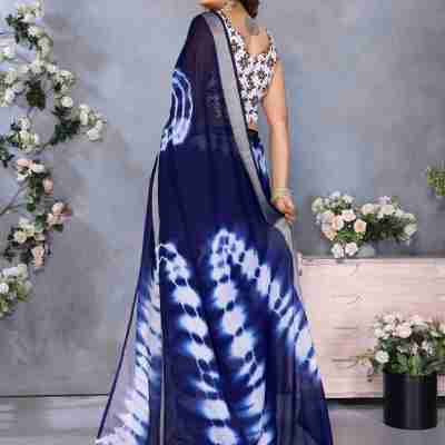 Timeless Navy Blue Shibori Printed Chiffon Office Wear Saree Profile Picture