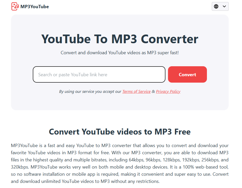 MP3YouTube - Trình chuyển đổi YouTube sang MP3 miễn phí