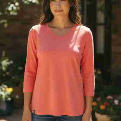 Lady's V-Neck Merino T-shirts 3/4 Sleeve Profile Picture