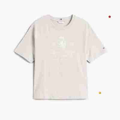 TOMMY HILFIGER WOMAN’S T-SHIRT VARSITY CREST RLX SS TEE HEATHERED PEBBLE Profile Picture