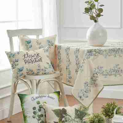 Beautiful Ivy Linen-Like Tablecloth in Pastel Blues and Greens Profile Picture