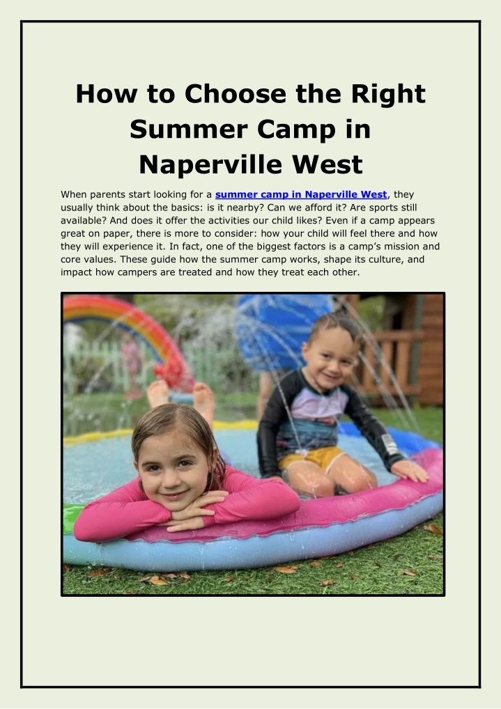 How to Choose the Right Summer Camp in Naperville West