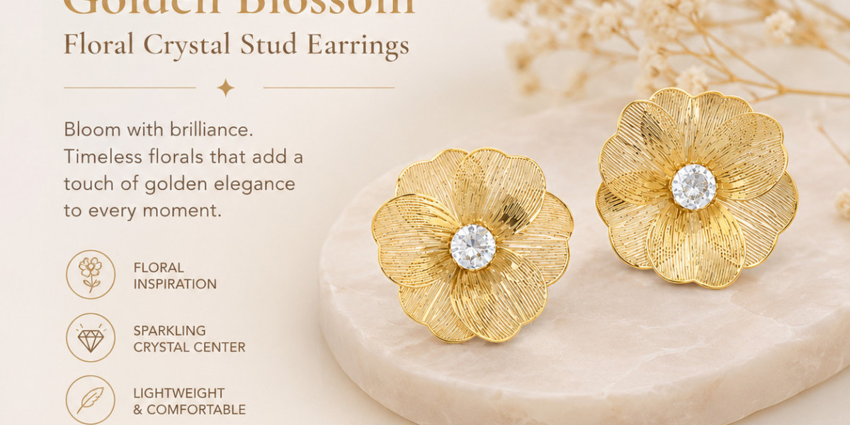 Golden Blossom Floral Crystal Stud Earrings – The Perfect Blend of Elegance and Sparkle