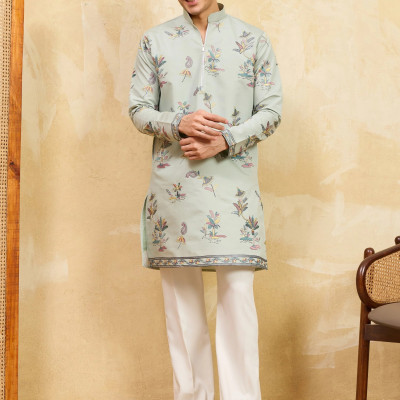 Lovable Pista Green Thread Embroidered Viscose Silk Function Wear Men's Kurta Profile Picture